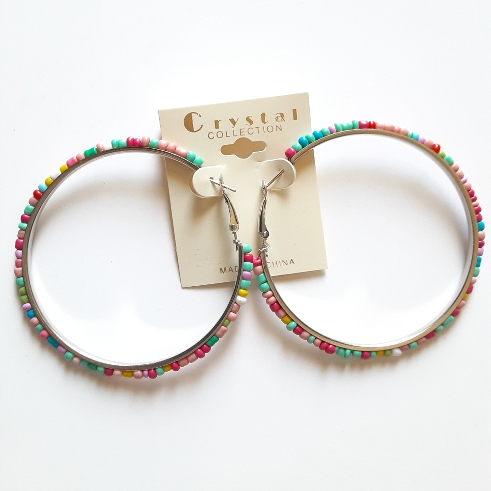 Crystal Collection MultiColorsBeadedHoop Earrings